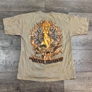 Vintage C&H Activewear Tan War Gods Snake Graphic Tee Shirt - Men's Size XL